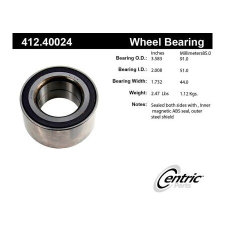 Centric Premium Double Row Wheel Bearing, Parts 412.40024
